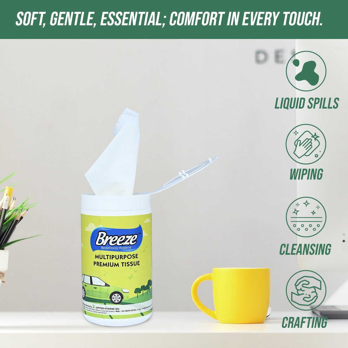 Breeze 2-Ply Tissue Paper Multipurpose Sheets - 50 Pulls, Pack of 5 (1 Canister + 4 Refills)