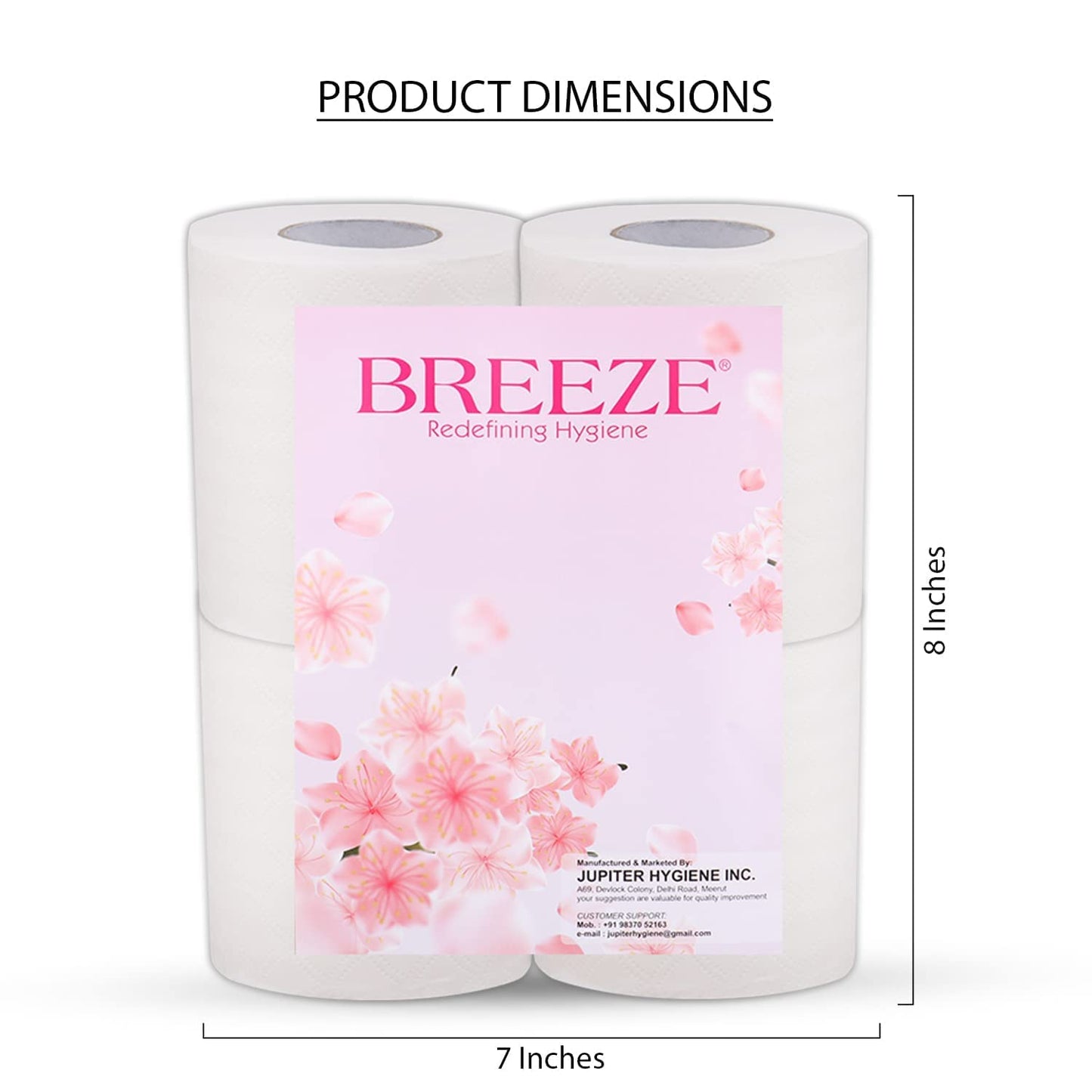 Breeze BRE005 2 PLY Toilet Tissue Paper - Mega & Family Sanitary Rolls, 3X Thicker, Extra Soft, Highly Absorbent - Pack of 4, 11 x 10 cm