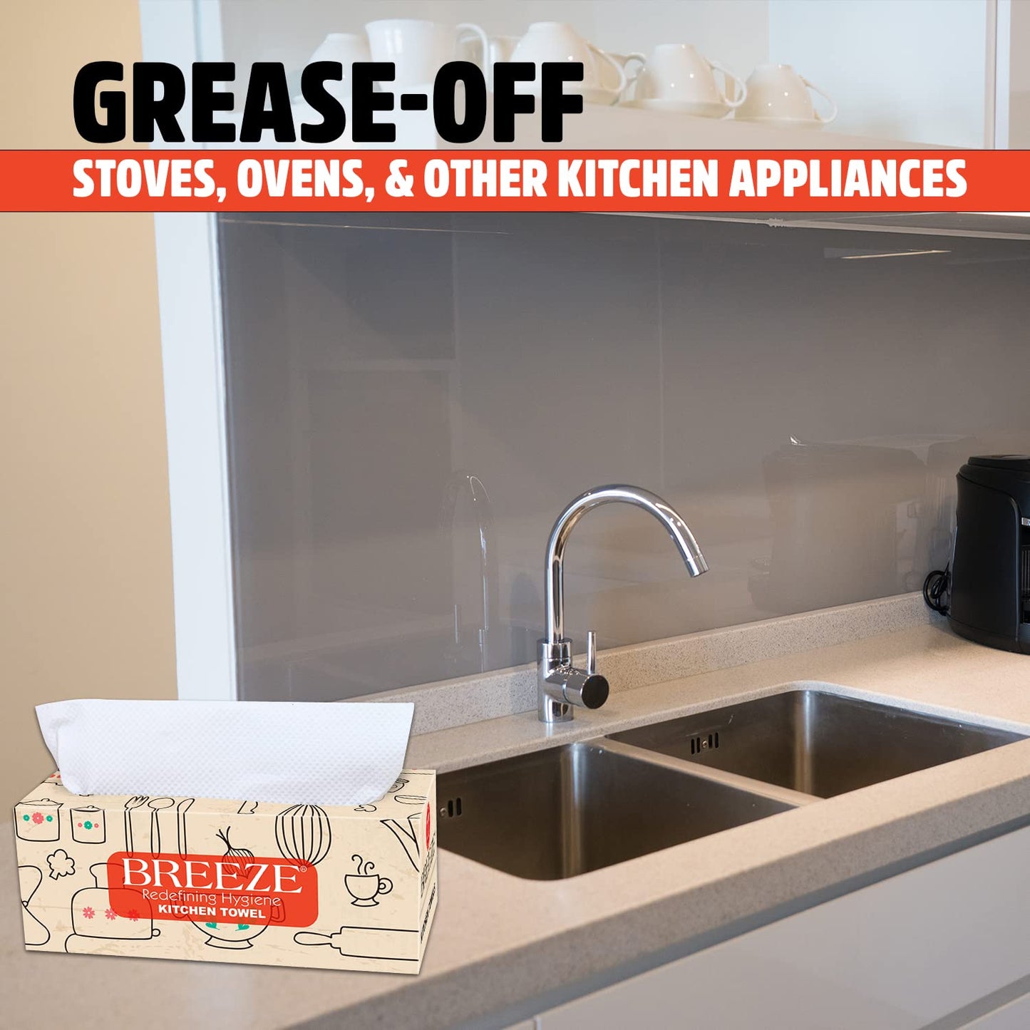 BREEZE BRE035 Kitchen Towel Extra Multipurpose Use Tissue Paper Made of Natural Fibers Soft & Highly Absorbent (Pack of 2, White, Rectangular box)