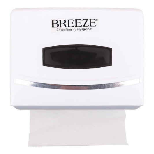 BREEZE BRE038 Paper Dispenser - M-fold Towel Tissue Holder Box for Kitchen, Bathroom, Bedroom & Office, with Lock Design - 2 Packet Capacity, White