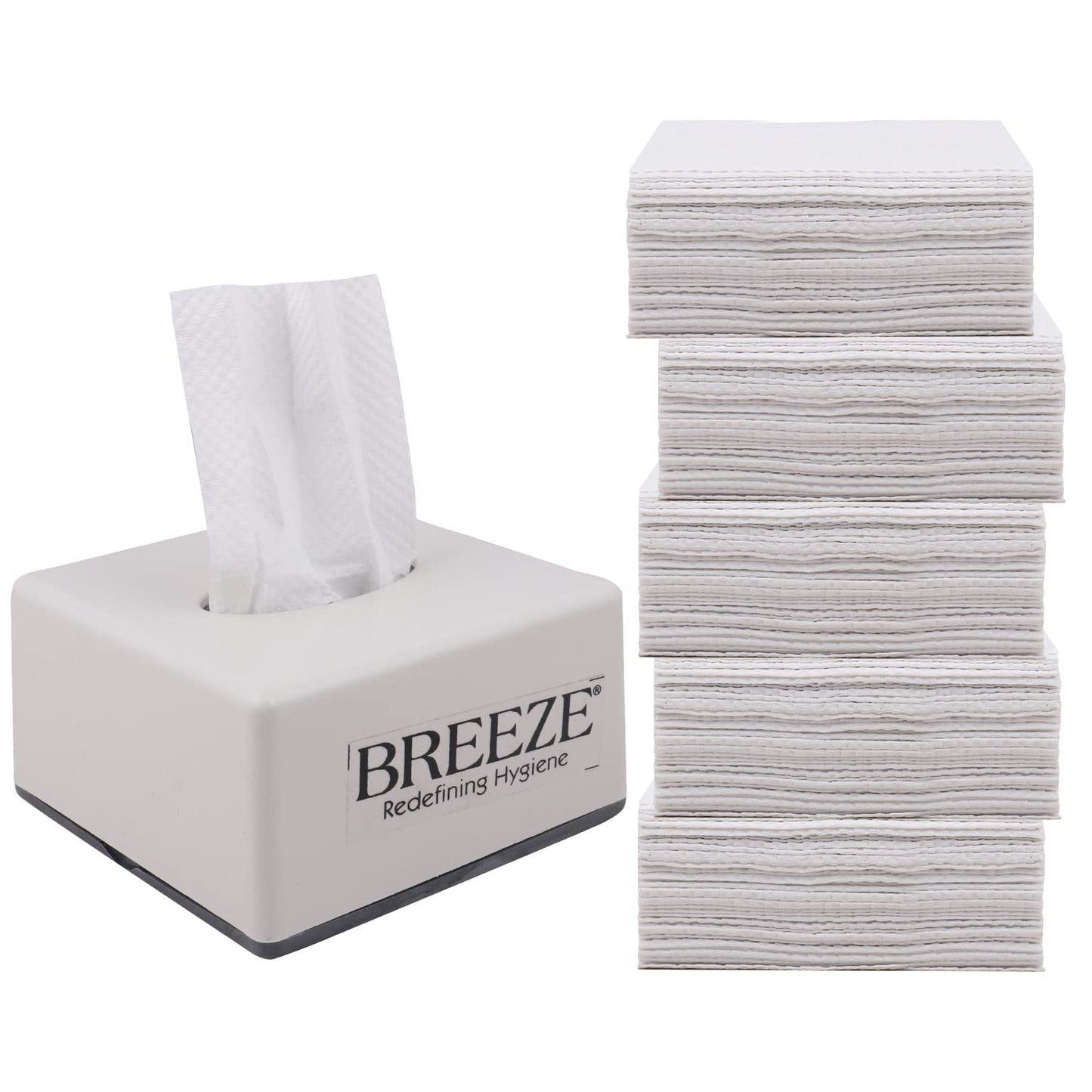 BREEZE BRE037 2Ply Facial Tissues - Soft Wipe & Disposable for Kitchen, Cars, Office & Home Use - 5 Refills, 300 Pieces, Rectangular Box