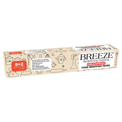 Breeze® Food Wrapping Paper - 11 Meters, Multipurpose, Greaseproof, Microwave & Oven Safe, Food Grade Butter Papers - Pack of 1, Rectangular Box