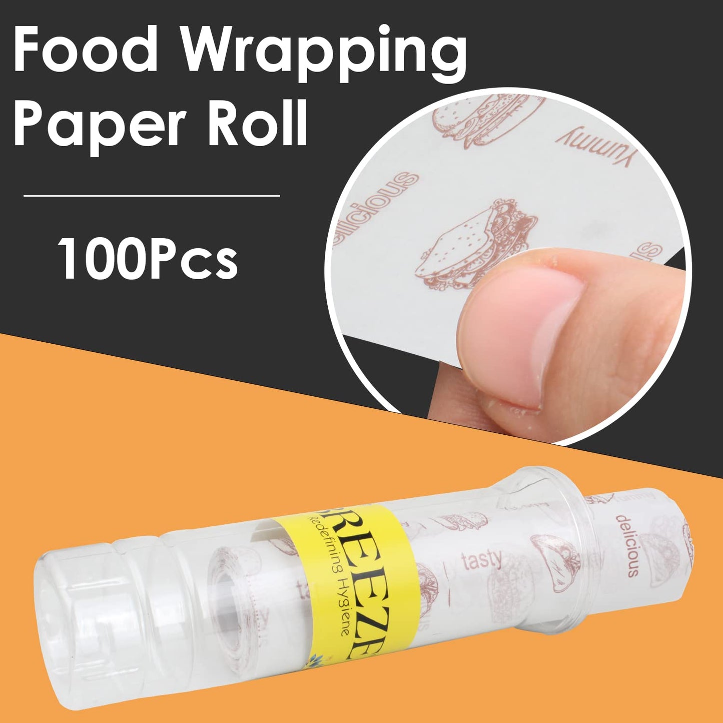 BREEZE Food Wrapping Paper Sheets Elegant Design with Grease Resistant Material Ideal for Parties, Picnics & Daily Dining Purposes -100 Sheets Jar