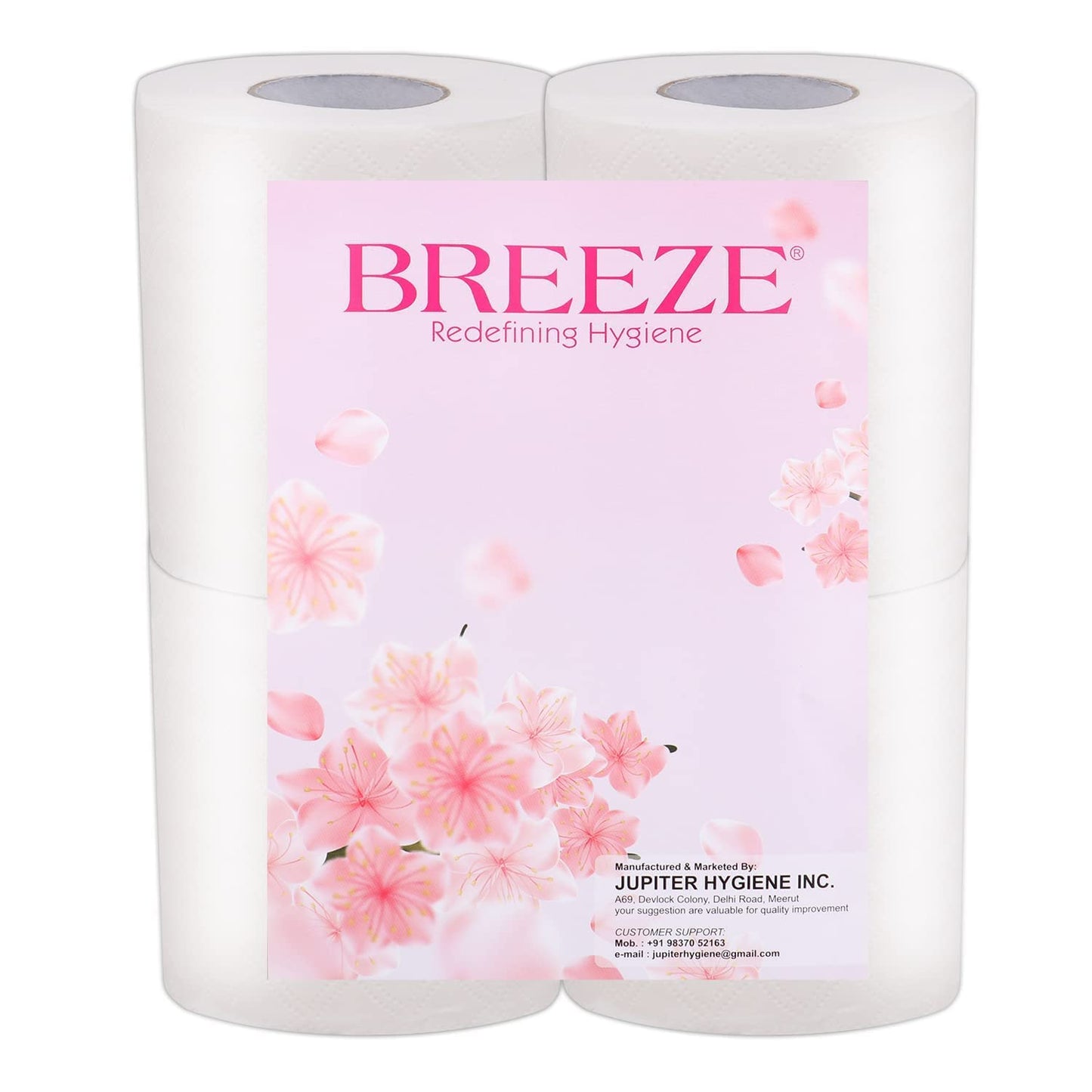 Breeze ‎BRE005 2 PLY Toilet Tissue Paper - Mega & Family Sanitary Rolls, 3X Thicker, Extra Soft, Highly Absorbent - Pack of 4, 11 x 10 cm