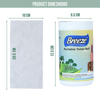 Breeze 2-Ply Portable Toilet Roll - 50 Pulls, Pack of 5 (1 Canister + 4 Refills)