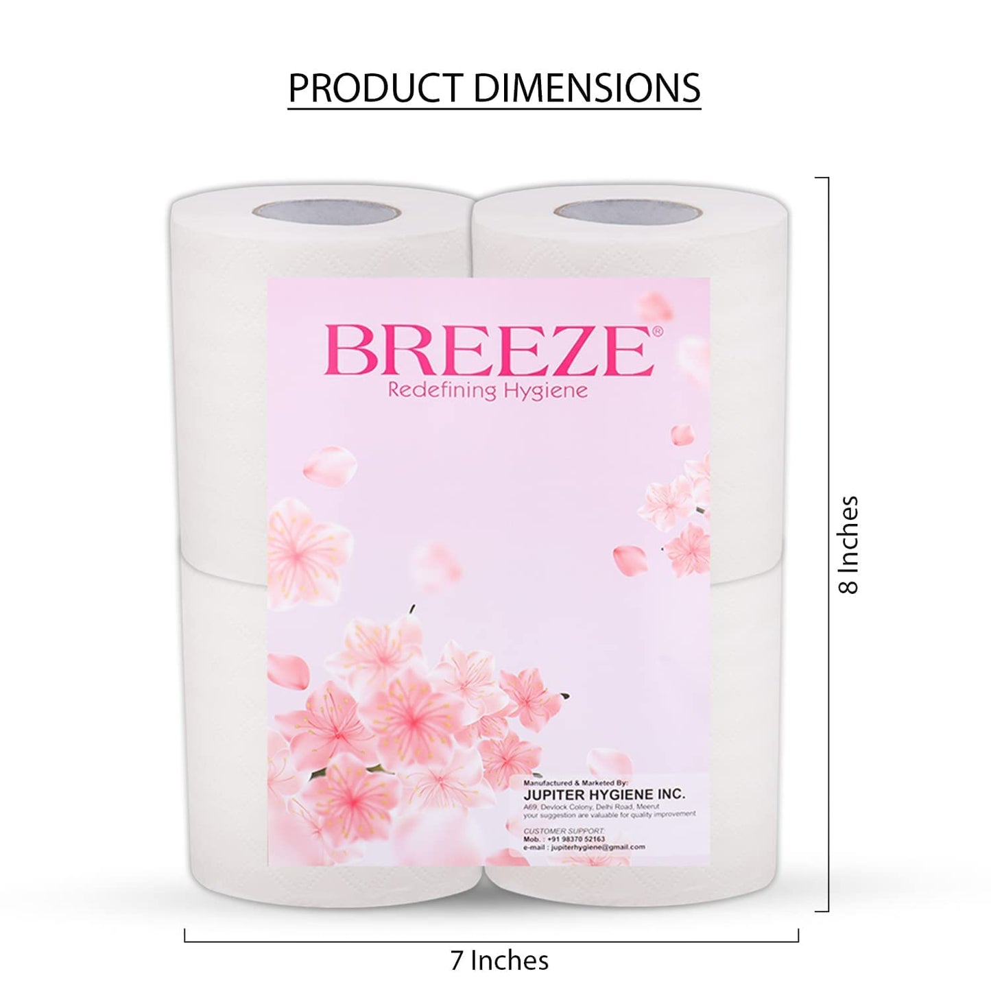 Breeze ‎BRE005 2 PLY Toilet Tissue Paper - Mega & Family Sanitary Rolls, 3X Thicker, Extra Soft, Highly Absorbent - Pack of 4, 11 x 10 cm