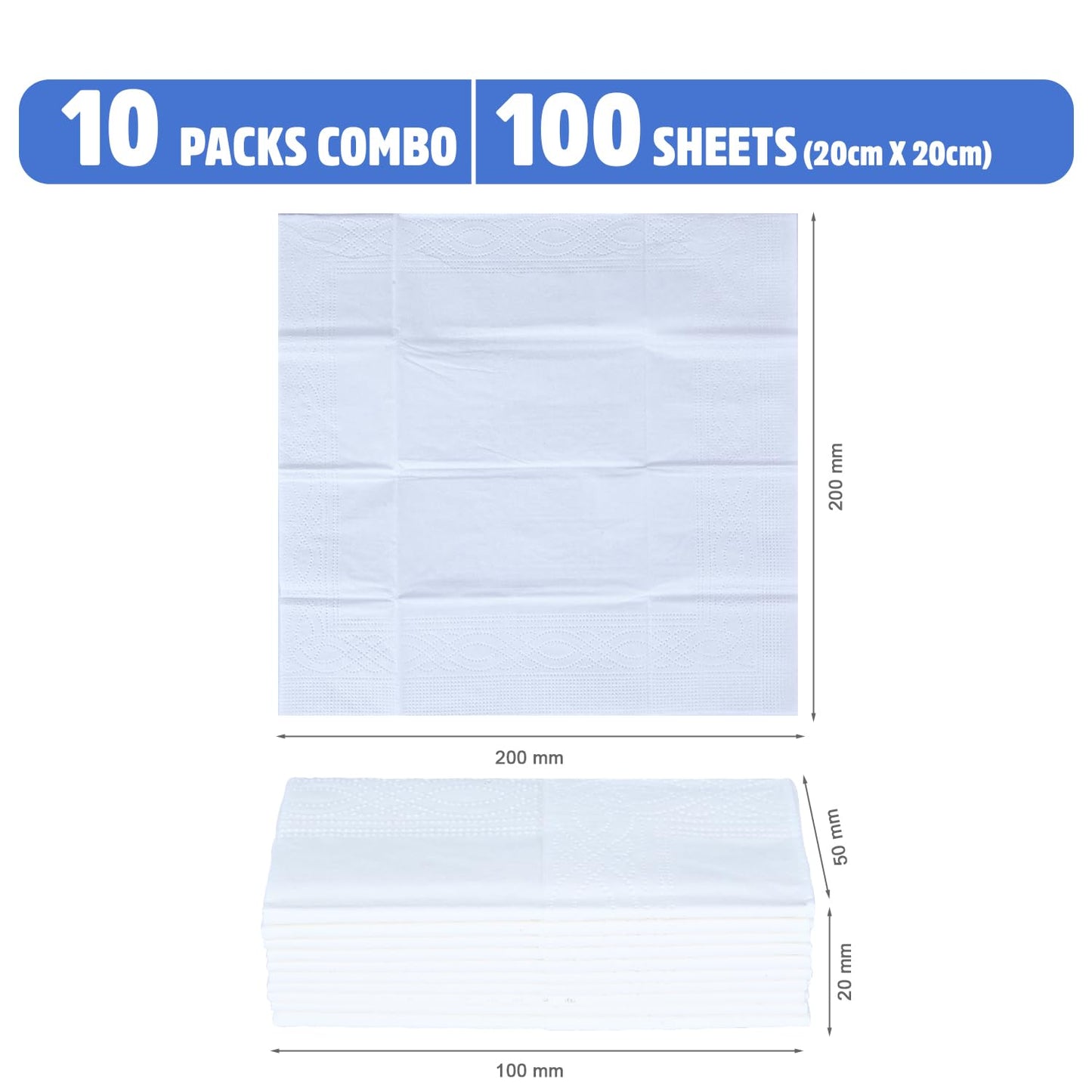 Breeze® Pocket Dry Tissue Soft Paper 100 Plain Sheets (Pack Of 10, Size 200 x 200 mm)