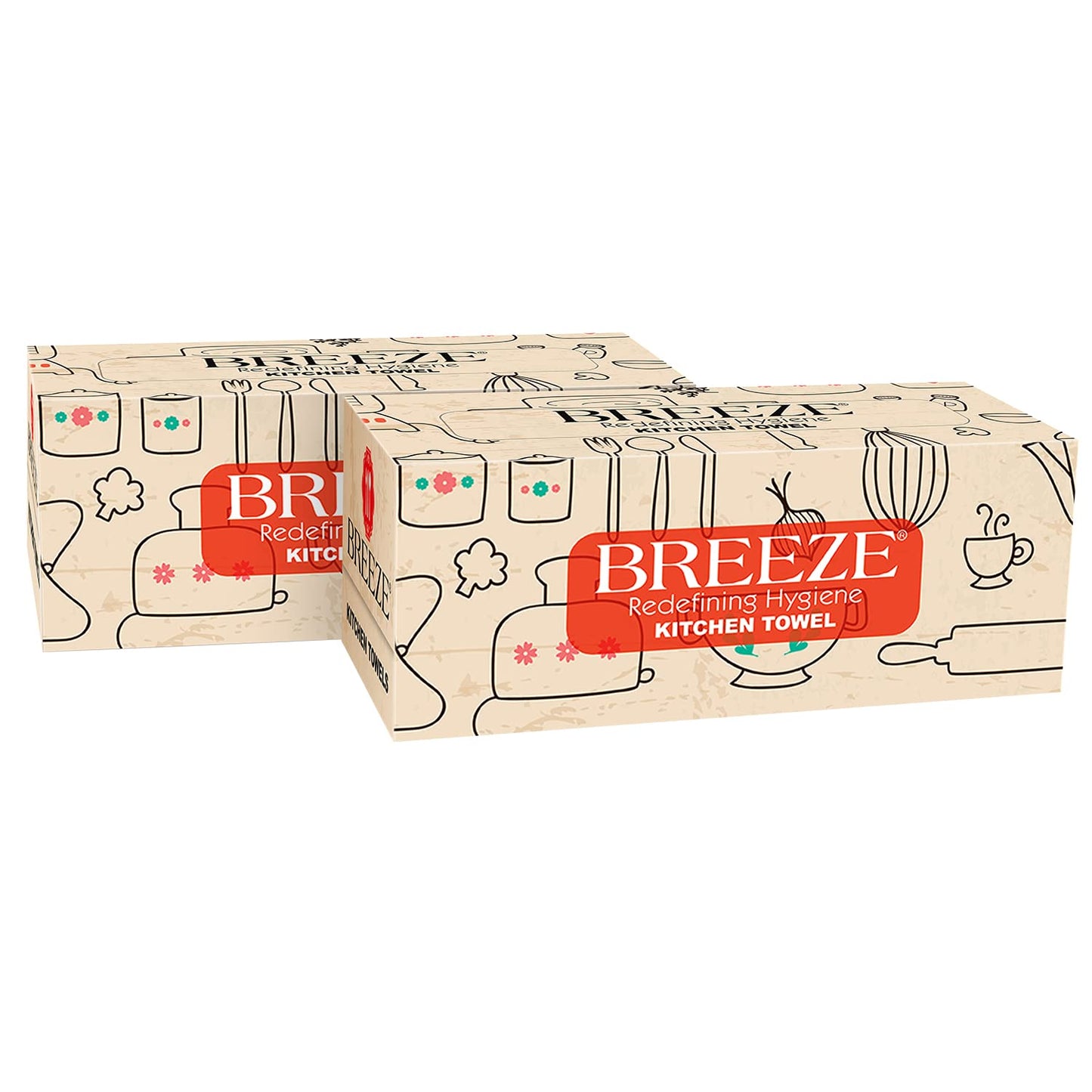 BREEZE ‎BRE035 Kitchen Towel Extra Multipurpose Use Tissue Paper Made of Natural Fibers Soft & Highly Absorbent (Pack of 2, White, Rectangular box)