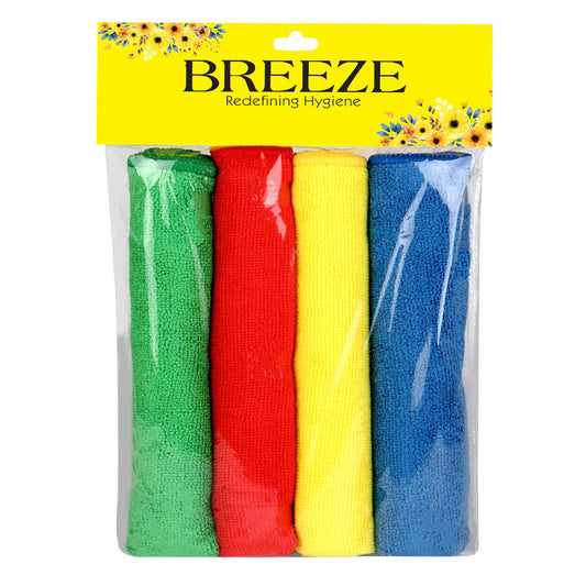 Breeze Multipurpose Microfiber Cleaning Cloths Polyester Material Multipurpose Use Reusable for Kitchen, Car & Silverware (4pcs, 40 x 40cm, Multicolour)