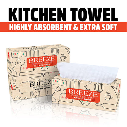 BREEZE ‎BRE035 Kitchen Towel Extra Multipurpose Use Tissue Paper Made of Natural Fibers Soft & Highly Absorbent (Pack of 2, White, Rectangular box)