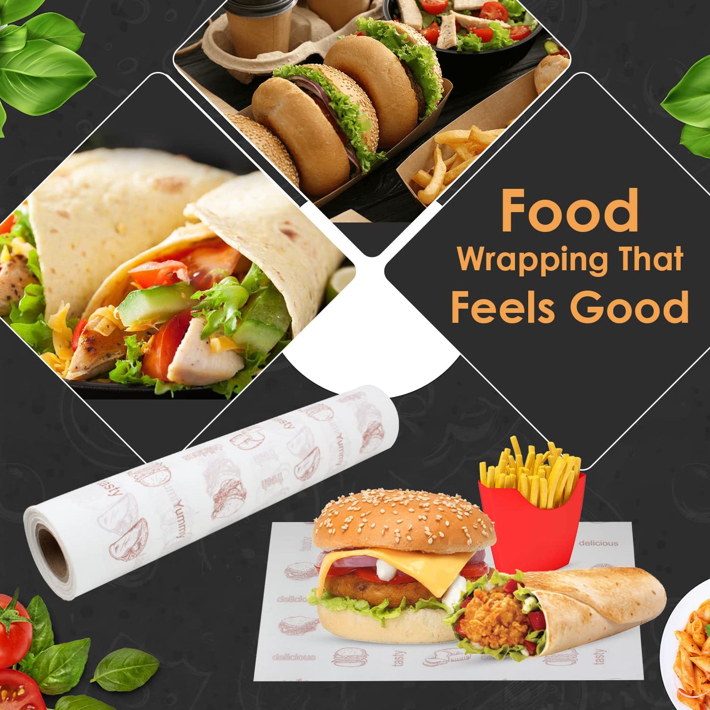 Breeze Food Wrapping Paper Roll Elegant Design with Grease Resistant Material Ideal for Parties, Picnics & Daily Dining Purpose (1 kg Pack)