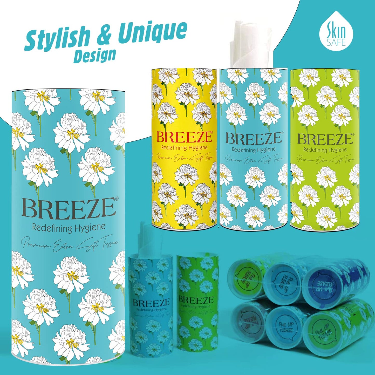 Breeze® 2 Ply Facial Tissue Soft Wipe & Disposable for Kitchen Car Office & Home Use 60 Pulls in Each Box (Pack of 3, Multicolor)