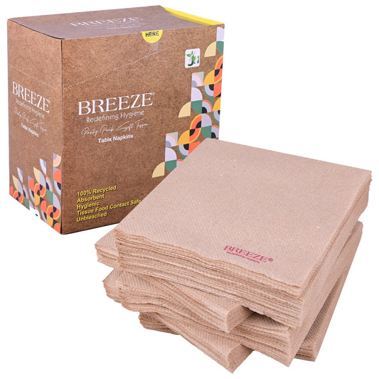 Breeze® 1 Ply Unbleached Tissue Papers Napkins Extra Soft & Highly Absorbent for Office, Kitchen Home Parties Restaurant BBQ -30 x 30cm, Pack Of 6