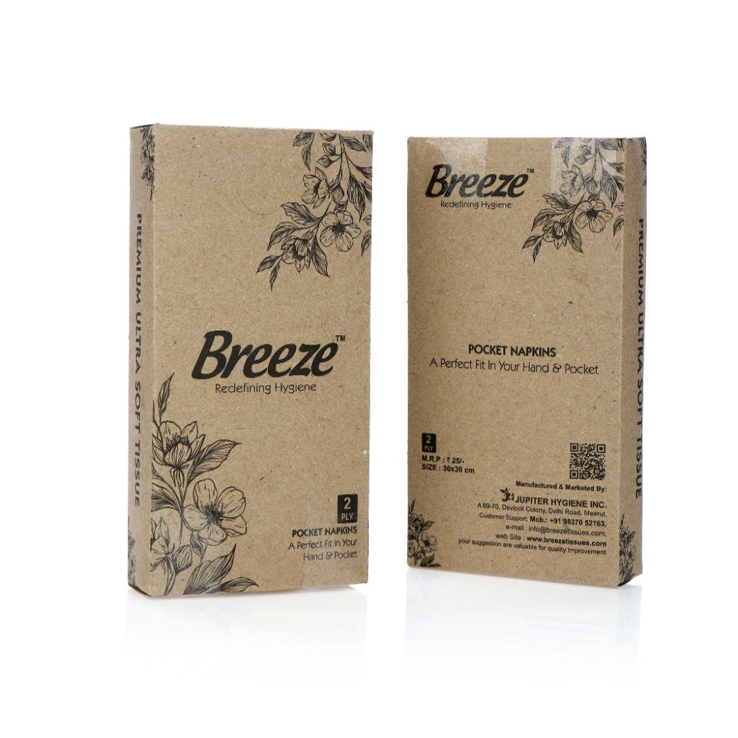 Breeze 2-Ply Pocket Napkins Tissue Paper 100 Dotted Sheets (Pack Of 5, Size 30 x 30 cm)