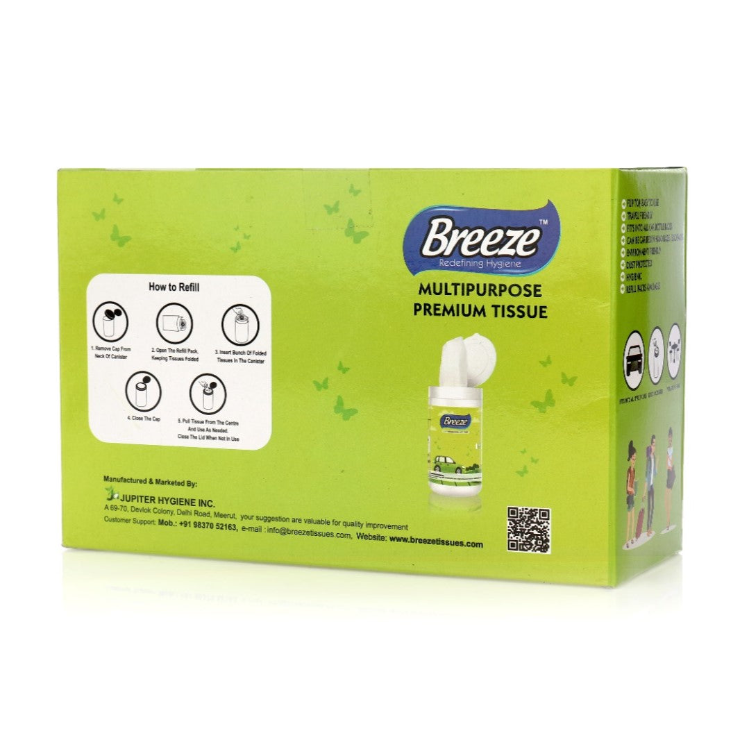 Breeze 2-Ply Tissue Paper Multipurpose Sheets - 50 Pulls, Pack of 5 (1 Canister + 4 Refills)